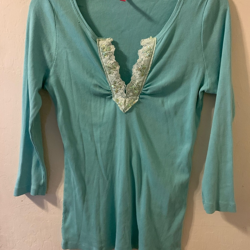 Charlotte Tarantola Teal Long Sleeve Top- Large
